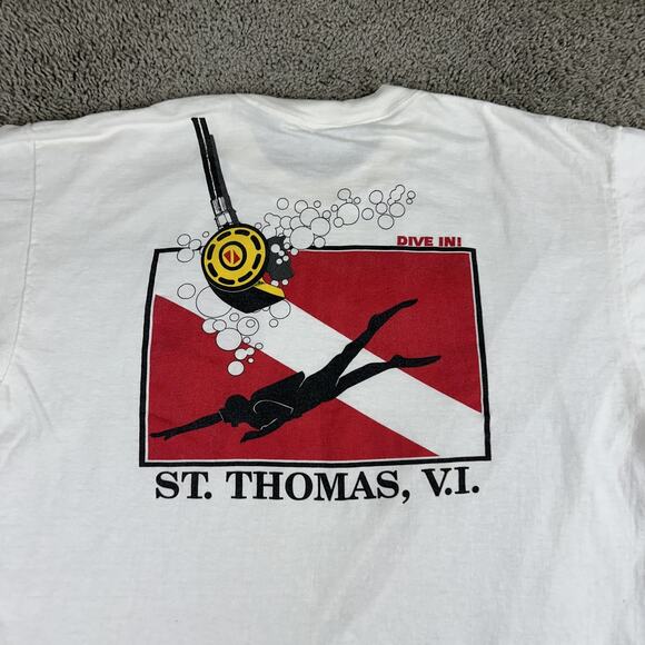 Vintage St. Thomas V.I. Shirt Mens Extra Large White Scuba Diving Oneita 90s - Picture 3 of 13